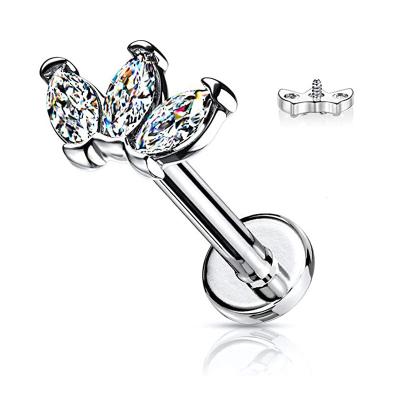 China Internally Threaded Titanium Zirconia Opal Labret Lip Ring Tragus G23 Stud Stone Ear Helix Cartilage 2022 3 Leaves Romantic Piercing Jewelry for sale