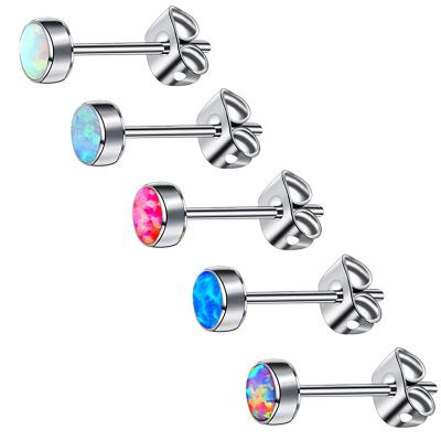 China FASHIONABLE Wholesale Hypoallergenic Round Screw Jewelry Post Titanium Titanium Back Stud G23 Opal Stud Earring For Woman for sale