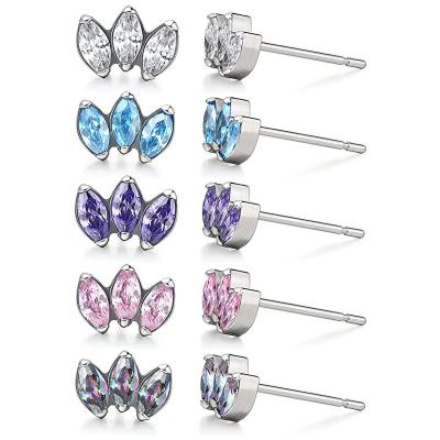 China Wholesale Romantic Post Hole G23 Stud G23 Titanium Zirconia Stud Earring 3 Leaves Jewelry Hypoallergenic Screw Back Titanium Stud Earring For Woman for sale