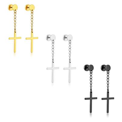 China Custom Stainless Steel Hypoallergenic Dumbbell Factory Earring Jewelry Punk Cross Chain Huggie Cross Chain Dangling Piercing Earrings for sale