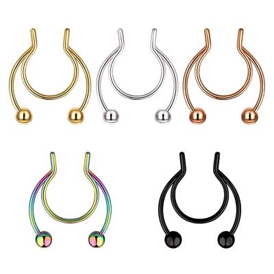 China Factory Sales Fake Nose Ring Punk Circle Retractable Stainless Steel U Clip On Septum Rings Non Piercing Jewelry For Women Men for sale