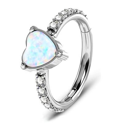 China 2022 Romantic OP Nose Rings 316 Stainless Steel Septa Clicker Hinged Segment Jewelry Love Heart Shape Opal Nose Hoops for sale