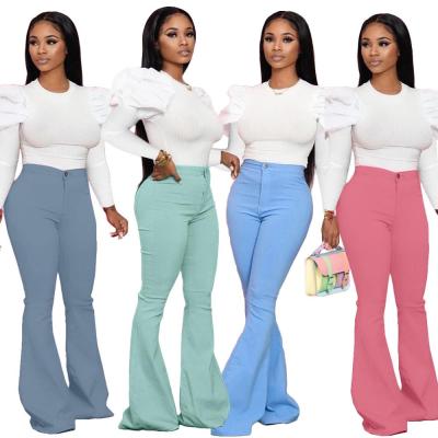 China Anti-pilling Rocket Leg Pants Solid Color Bell Bottoms Women's Stretch Pants And Trousers Women Ladies Flare Trousers for sale