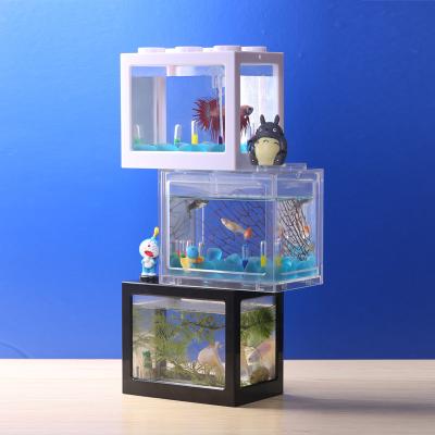 China Mini Betta Fish Tank Stacked Blocks Fish Landscape Ornamental Micro Viable Box Blocks Acrylic Aquarium Fish Tank for sale