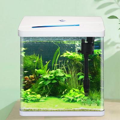 China Viable Desktop Decoration Curved Small Mini Glass Biofloc Tropical Fish Aquarium Glass Tank for sale