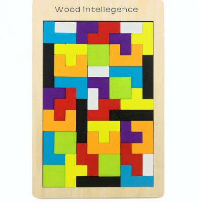 China Russian Toy Blocks Game Tangram Jigsaw Intelligence Colorful 3D Puzzles DIY TOY Wooden Blocks Puzzle Brain for sale