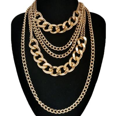 China Simple Exaggerated Layering Punk Chunky Chain Women Men Hip Hop Gold Necklace Jewelry Necklace for sale