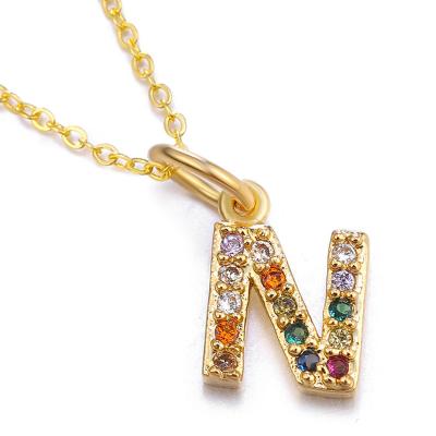 China CLASSIC uppercase high quality copper gold plated letters colored diamonds letter necklaces pendants jewelry for sale