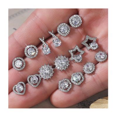 China Multi-cut 5a Diamond Earrings For Women 2021 Trendy CLASSIC High Quality Stud Earrings Silver Jewelry for sale