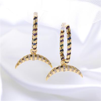 China CLASSIC Hot Selling Polished Crescent Girl Women Zircon Gold Diamond Earrings 18k Small Clips for sale