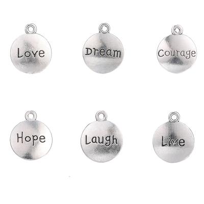 China CLASSIC Mental Health Awareness Jewelry Tags Love Live Laugh Dream Hope Courage Round Metal Words Necklace Bracelet Charms for sale