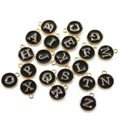 China Long Color Keeping 26 Letters Set Small Charms Drop Oil Round Heart English Alphabet Charm Bracelet Necklace Pendant Accessories for sale