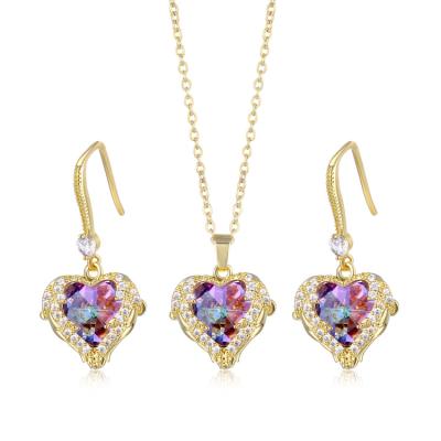 China TRENDY Classic Heart Necklace Earrings Set Zircon 3A Diamond 18k Gold Colored Jewelry Sets Shiny Luxury for sale