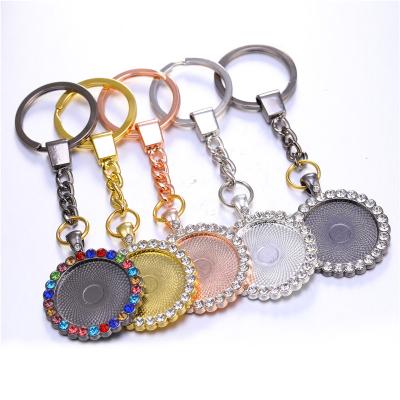 China Hot Selling Zircon Key Chain Tray Decoration Gift Sweet Memory Photo Display Metal Key Chain 25mm Daily Life Photo Display for sale