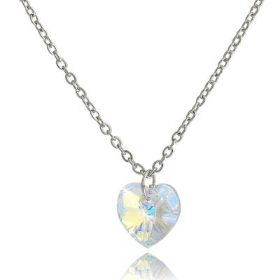 China New Arrival Romantic Heart Pendant Necklace Trend 925 Silver Jewelry AB Colorful Heart Crystal Necklace for sale