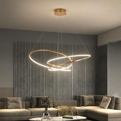 China Contemporary Nordic Modern Led Pendant Light Lamp Chandelier Ceiling LED Ring Pendants Curved Light for sale