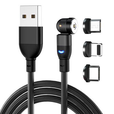 China Magnetic Free Shipping 3 in 1 Fast Charging Data Cable 540 Rotate Magnetic Charging Cable for Lightning, Type-C and Micro USB Devices for sale