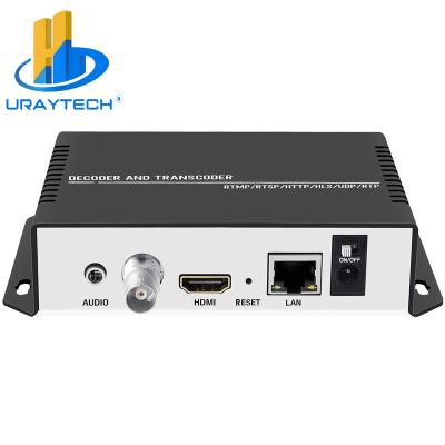 China H.265 h.264 4K FHD IP to IP video transcoder srt rtmp video stream to HDMI CVBS video decoder for IP camera UHCDT-1-4K for sale