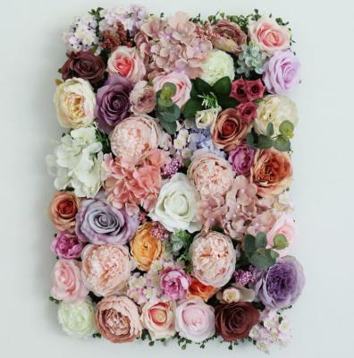 China Flower Wall For Wedding Artificial Silk Rose Flower Wall Panel Backdrop New Designs Fabric 3D Flower Custom Wedding Wall for sale