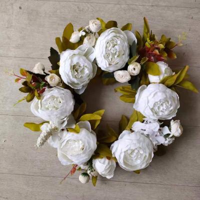 China Artificial Garland For Decor 35cm Wide White Flower Peony Flower Artificial Plastic Silk Garland For Door Home Showcase Decor for sale