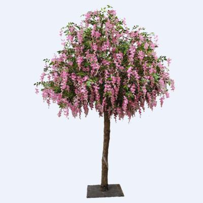 China Plastic tree for decor 1.8m or 6ft small flower tree real pink artificial wooden plastic wisteria trunk decorative tree for sale