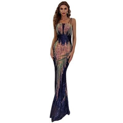 China CUBEAR Anti-Wrinkle Gradient Color Navy Sequin Sexy Pink Spaghetti Straps Women's Long Straight Straight Dress For Party for sale