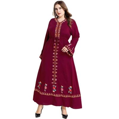 China CUBEAR YHM0064 Comfortable Plus Size Women's Breathable Factory Embroidered V-Neck Belt Muslim Casual Dress Long for sale