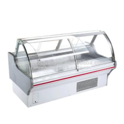 China High Temperature Curved Display Glass Showcase Supermarket Refrigerated Meat Display Cabinet for sale