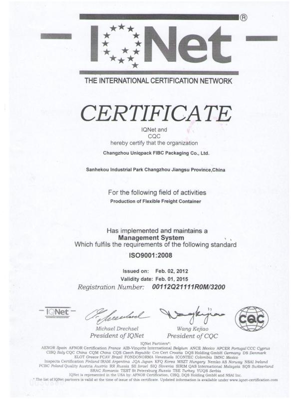 ISO9001:2008 - Uniqpack FIBC Packaging Co., Ltd.