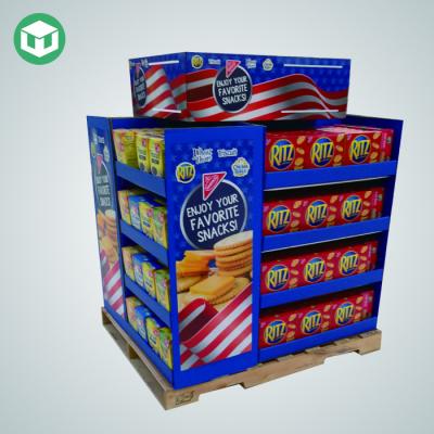 China 100% green & Recyclable Material Catch Potato Chips Pallet Paper Display Rack Eye Corrugated Pallet Display Food Pallet Rack for sale