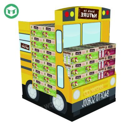 China 100% green & Shenzhen Material Recyclable Customized Size 4 Color Printing Corrugated Paper Display Stand School Bus Shaped Recyclable for sale