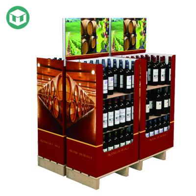 China 100% green & Hot Selling Offset Printing Display-pallet Cardboard Character Recyclable Material Red Wine Pallet Display Stand Made in China for sale