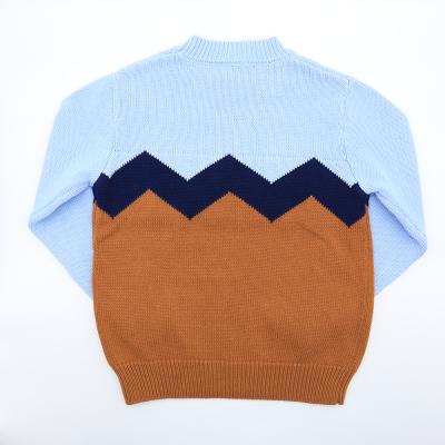 China Custom Kids Clothing Boys 100% Cotton Jacquard Zigzag Anti-pilling Knit Boys Sweater Jumper For Kid for sale