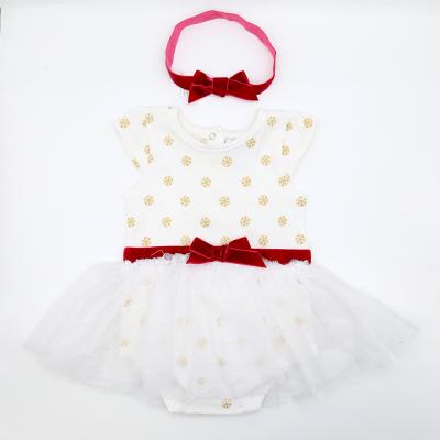 China Striped anti-shrink newborn babies first dress birthday skirt teams print casual girls clothes headband for sale