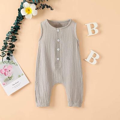 China Baby Boy Girls Breathable Cotton Romper Newborn Sleeveless Ruffled Canvas Infant Jumpsuit Summer Infant Clothes for sale