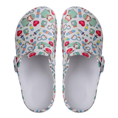 China Printed Nurse Clogs Custom Print Casual Deck Garden Clogs Waterproof Shoes Clogs Shoes for sale