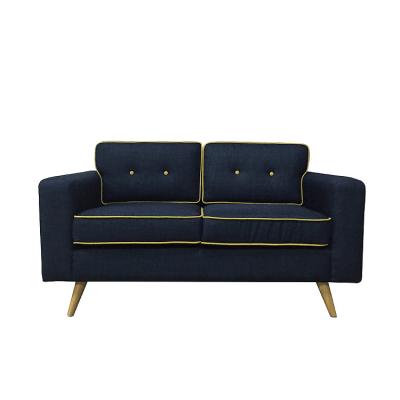 China Removable Blue Morden Cover Fabric Living Room Leisure Loveseat Modern Luxury Leisure Loveseat Sofa With Yellow Piping And Button for sale