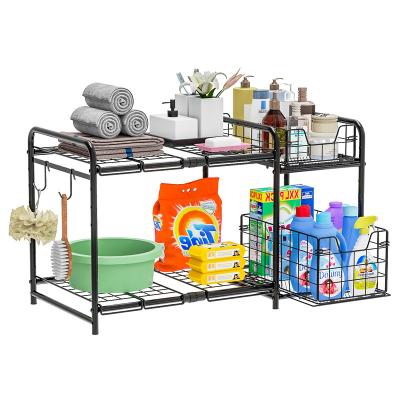 China Viable Under Sink Organizers and Storage with Pull Out Drawer and Expanding Shelf, Kitchen Sink Organizer Metal Rack with Non-Skid Feet for sale