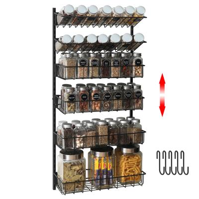 China Stackable Spice Rack Organizer Wall Mounted 4-Tier HangingStorage Racks, Great Vivid for Kitchen and Office Storing Spices with 5 Hooks for sale