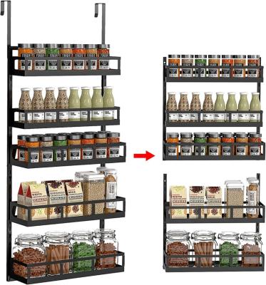 China Height-Adjustable Hanging Spice Rack Wall Mount Spice Rack Sustainable Organizer 5 Tier Spice Storage For Kitchen Pantry Dual-Use Rack Holder With Hook for sale