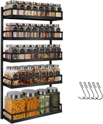 China Height-Adjustable Hanging Kitchen Wall Mount Spice Rack Organizer 5 Tier Dual Use Spice Shelf For Kitchen Pantry Cabinet Door Storage, for sale