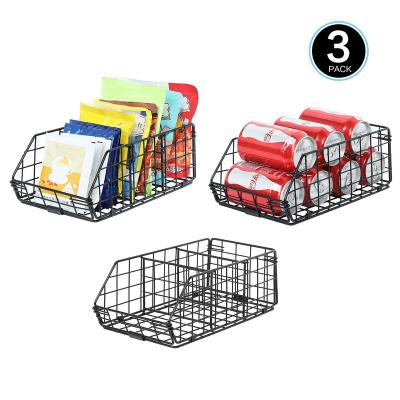 China Sustainable Wire Bin with 6 Removable Dividers, 3 Pack Stackable Metal Storage Basket Bin Organizer for Kitchen, Cabinet, Pantry, Shelf for sale