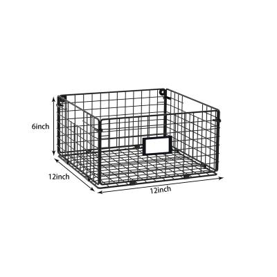 China Viable Foldable Cabinet Wall Mount Metal Wire Locker Organizer with Handles, Storage Mesh Bin for Kitchen Pantry Laundry Cabinet Garage for sale