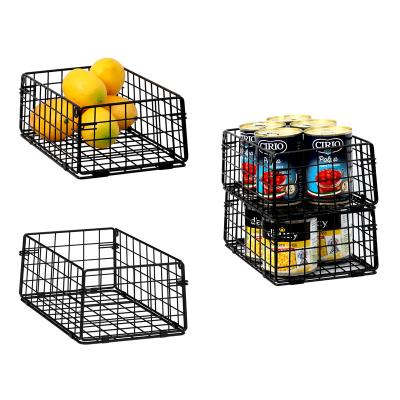 China Sustainable Stackable Pantry Baskets Organizer, Foldable Food Storage Wall Mount Stacking Metal Wire Basket For Countertop Cabinets Kitchen for sale