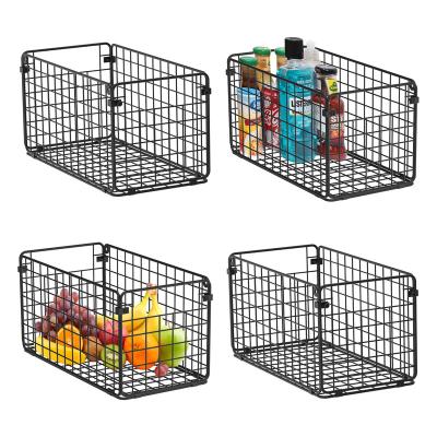 China Sustainable Foldable Wall Mounted Metal Cabinet& Wire Basket With Nameplate, Mesh Basket Bin With Handles For Kitchen Office Bathroom Cabinet for sale