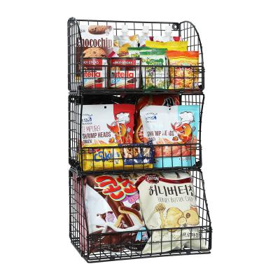 China Sustainable Stackable 3-Tier Wire Bins, Hanging Wall Mount Storage Basket, Stacking Metal Organizer for Food Fruit and Farm Cabinet for sale