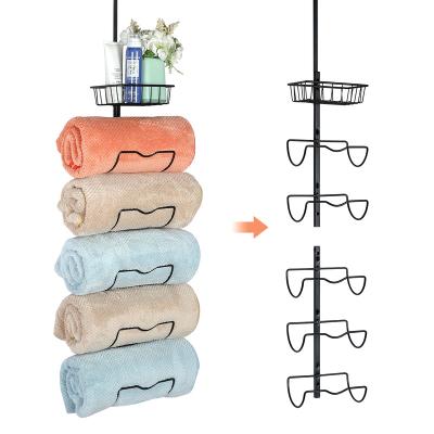 China Bathroom Wall Mounted Over Door Rack with 6 Adjustable Compartments, Adjustable Towel Shelf Rack for Bathroom Storage Laundry Drying for sale