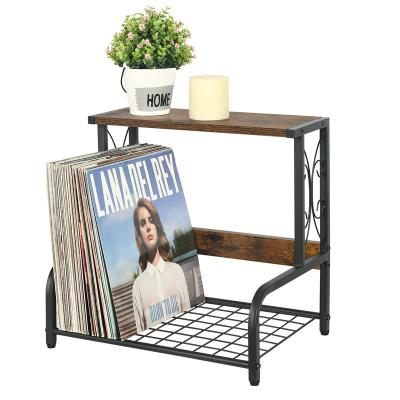 China Living Room Vintage Record Storage Rack With Wooden Top Multifunctional Shelf Album Storage Desk Organizer For Cd LP Display for sale