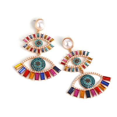 China Trendy Luxury Trendy Crystal Rhinestone Women Jewelry Designer Earrings Rainbow Vintage Fashion Popular Brands for sale