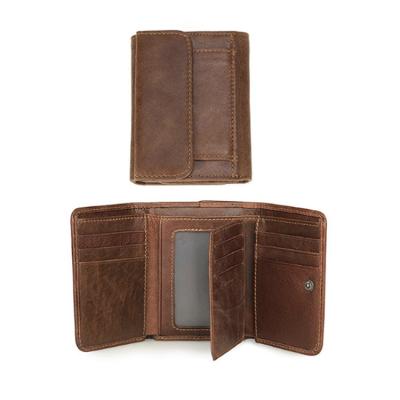 China Hot Selling Retro Brown Waterproof Waxed Genuine Leather Short Card Holder Wallet For Men for sale